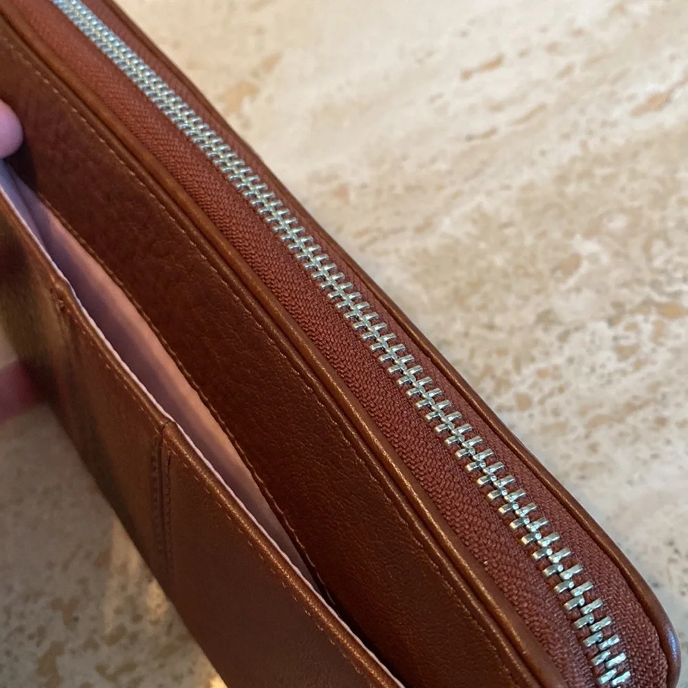 Coach Brown Leather Zip-Around Wallet with Silver Hardware